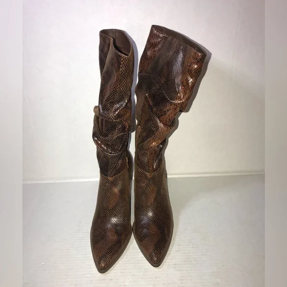 Jessica Simpson Helveta 2 Brown Snake Print Wedge Heels Slouch Boots Sz 9.5 - Picture 4 of 9